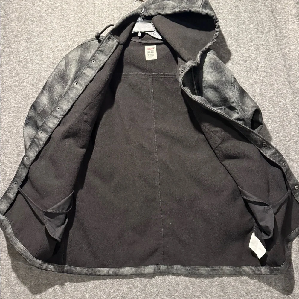 Dickies Fleece Lined Jacket mens XL 46-48 plaid gray black snap button up heavy - Picture 2 of 11